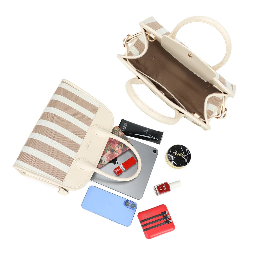 Intérieur du sac Ocea khaki/beige : doublure brune et place pour smartphone, petite tablette et maquillage – réf. DG-5818-1