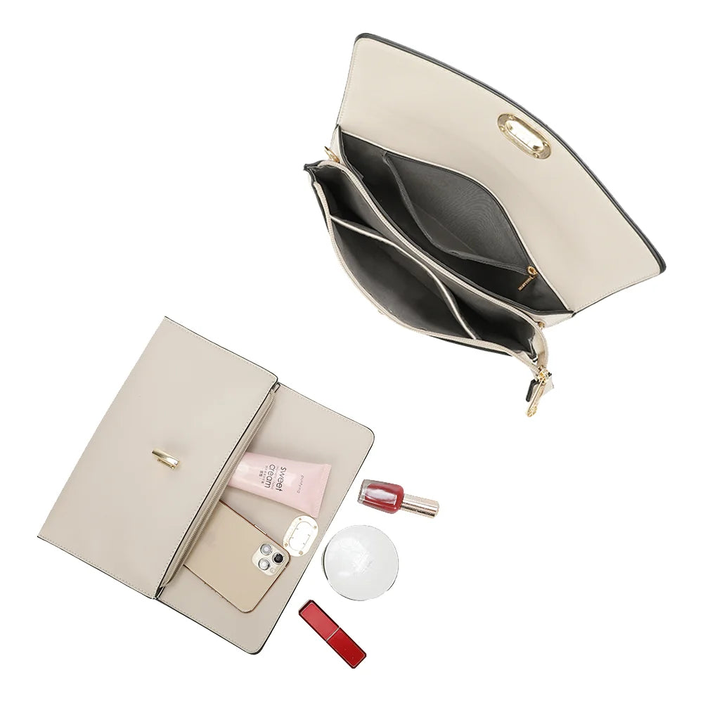 Intérieur d’Opale beige : double compartiment, poche centrale zippée et doublure synthétique – réf. R-1699