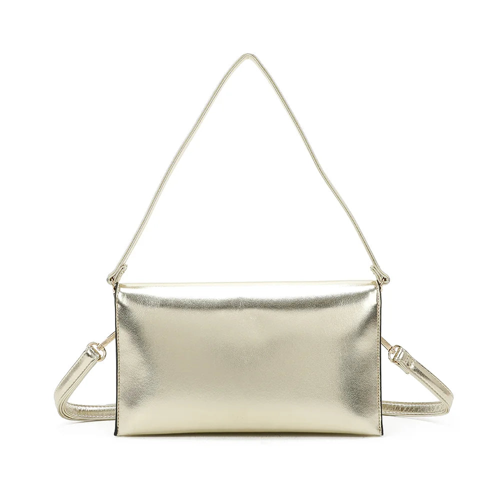 Dos de la pochette Opale or, lignes nettes et anse d’épaule fixée par anneaux dorés – réf. R-1699