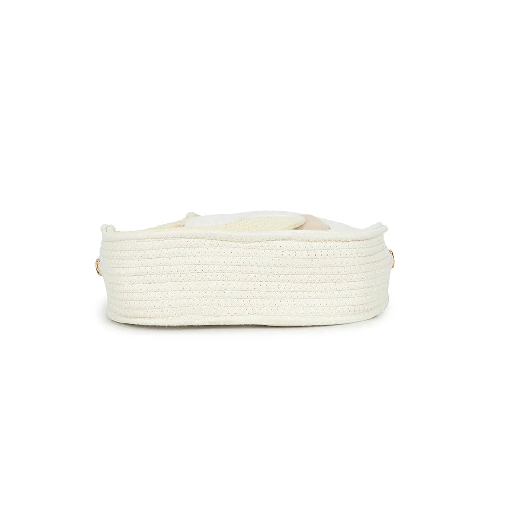 Dessous du sac Orélya beige/or, finition en corde tressée enroulée – réf. A-9166