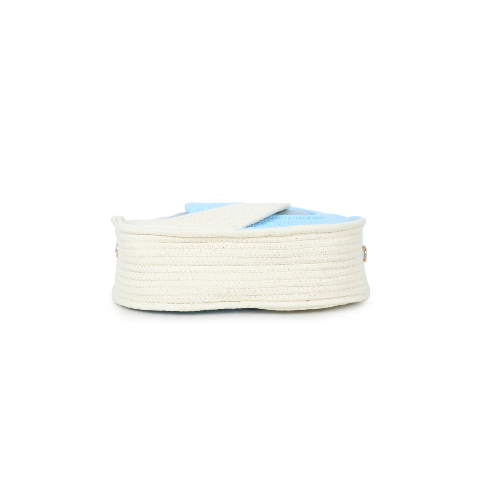 Dessous du sac Orélya bleu clair, finition en corde tressée enroulée – réf. A-9166
