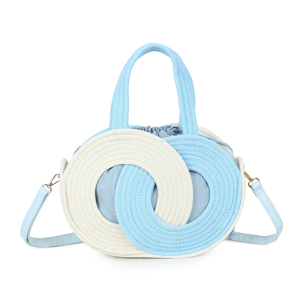 Dos du sac Orélya bleu clair, corde tressée enroulée et anses courtes assorties – réf. A-9166