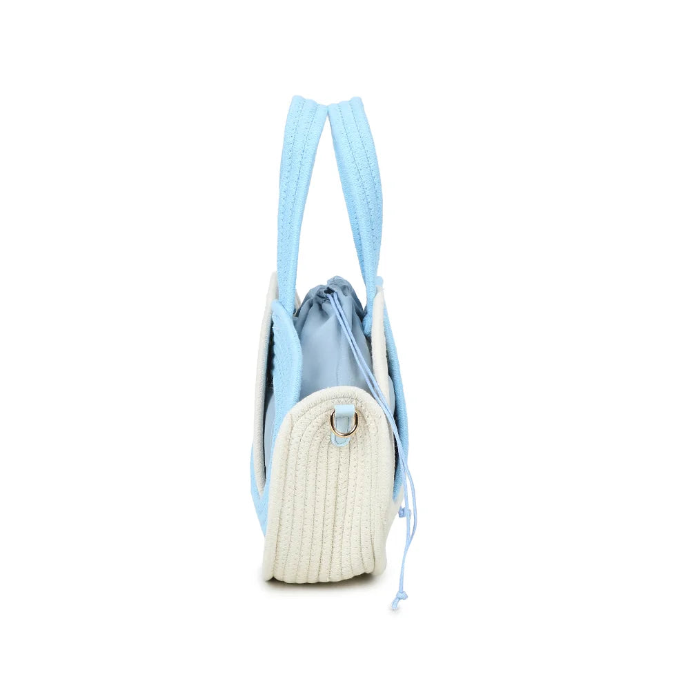 Profil du sac Orélya bleu clair : attache latérale dorée pour la bandoulière amovible – réf. A-9166