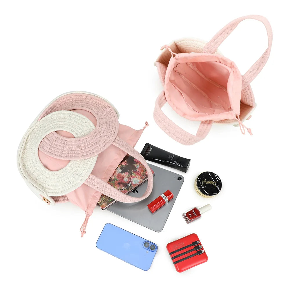 Intérieur de l’Orélya rose : sac coulissant à cordon et poche plaquée pour les essentiels – réf. A-9166