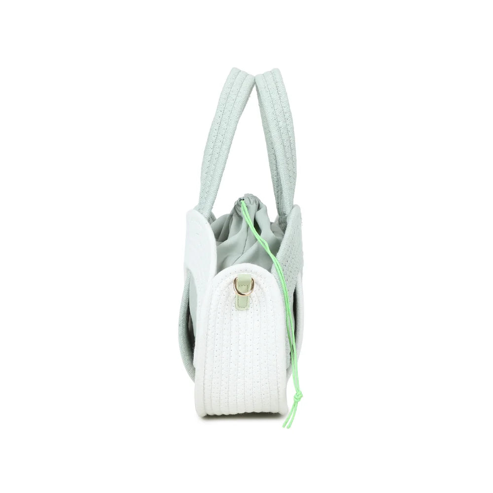 Profil du sac Orélya vert clair : attache latérale dorée pour la bandoulière amovible – réf. A-9166