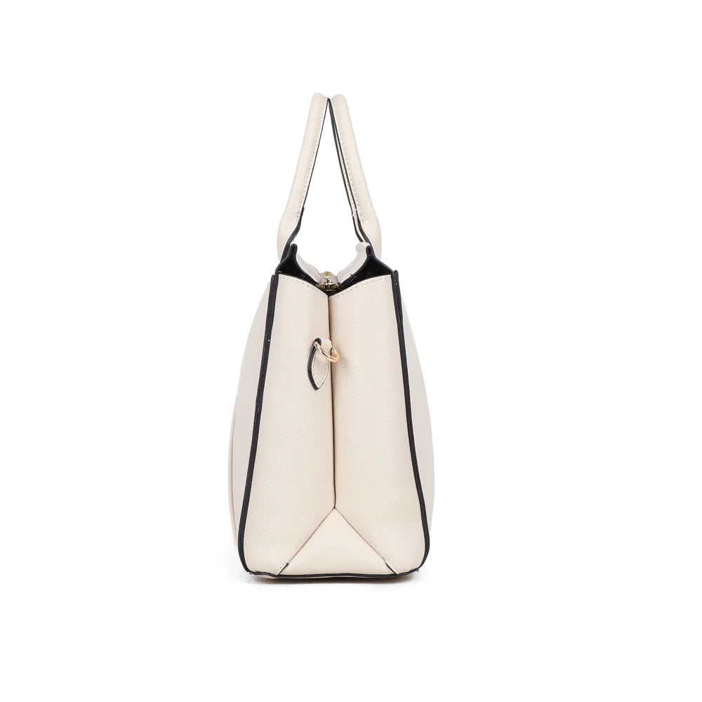 Origami Chic beige vu de profil : soufflet latéral et anneau métallique doré pour la bandoulière – réf. M-9461