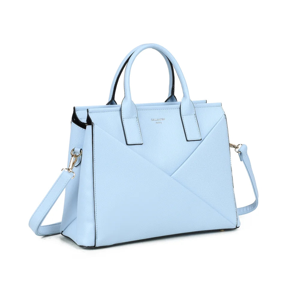Origami Chic bleu clair de trois quarts : panneaux croisés façon origami et anneau doré sur le côté – réf. M-9461