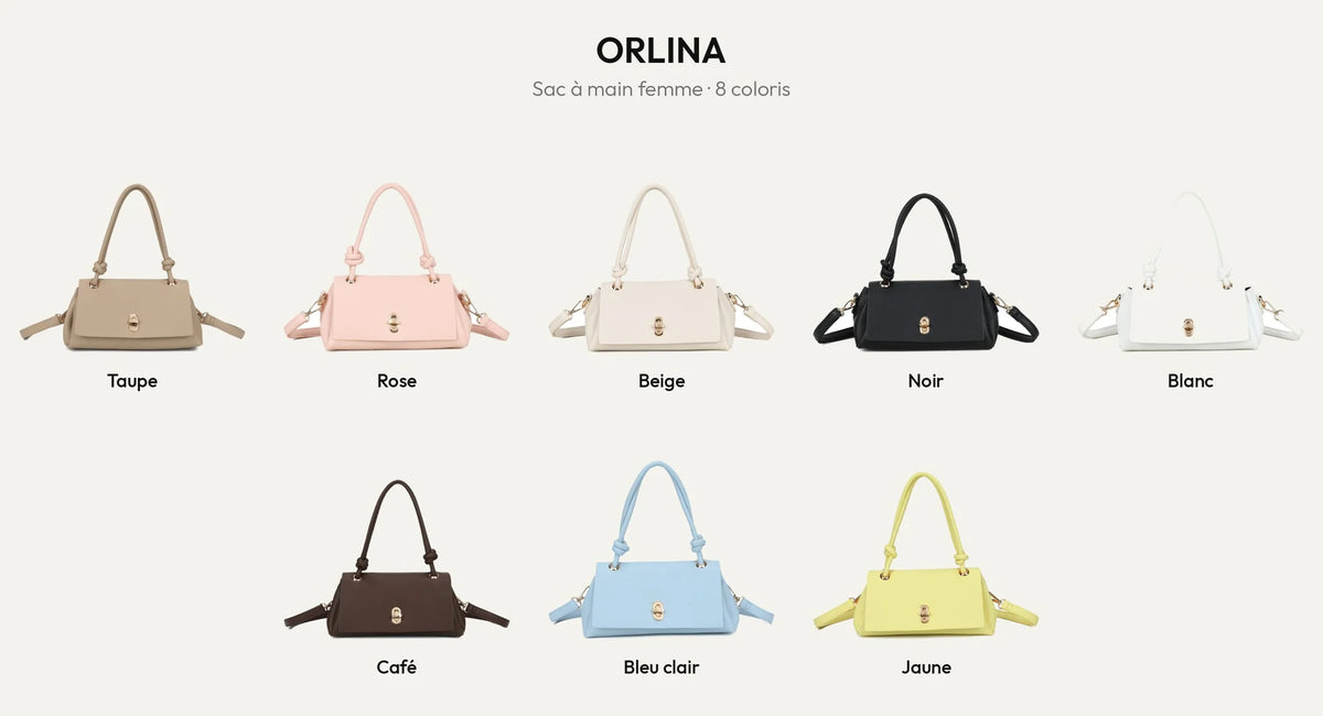 Sac à main Orlina en 8 coloris : taupe, rose, beige, noir, blanc, coffee, bleu clair et jaune – Gallantry Paris – réf. R-2048