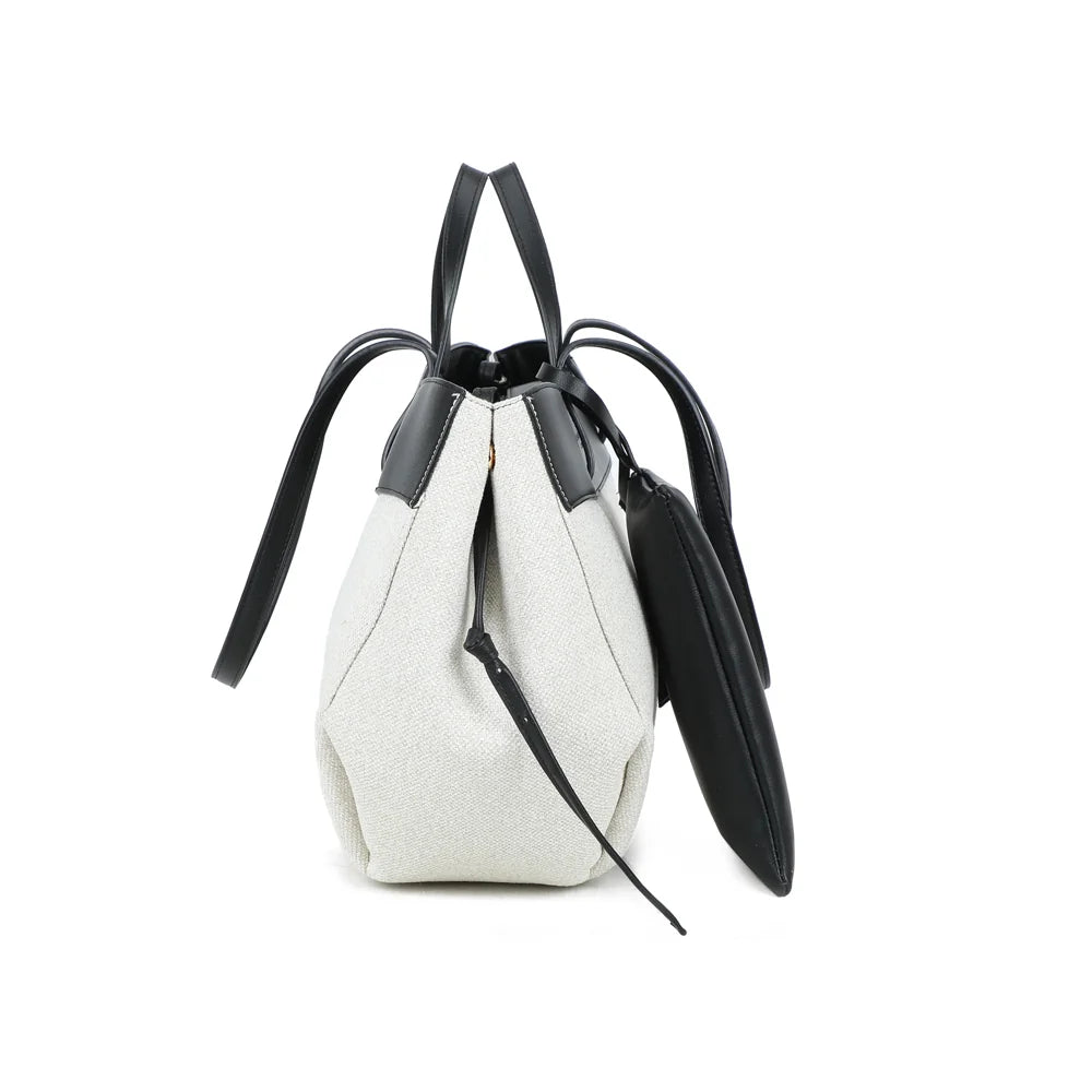 Profil du Palazzo beige/noir : 12 cm de profondeur et lanières décoratives sur les côtés – réf. R-2044