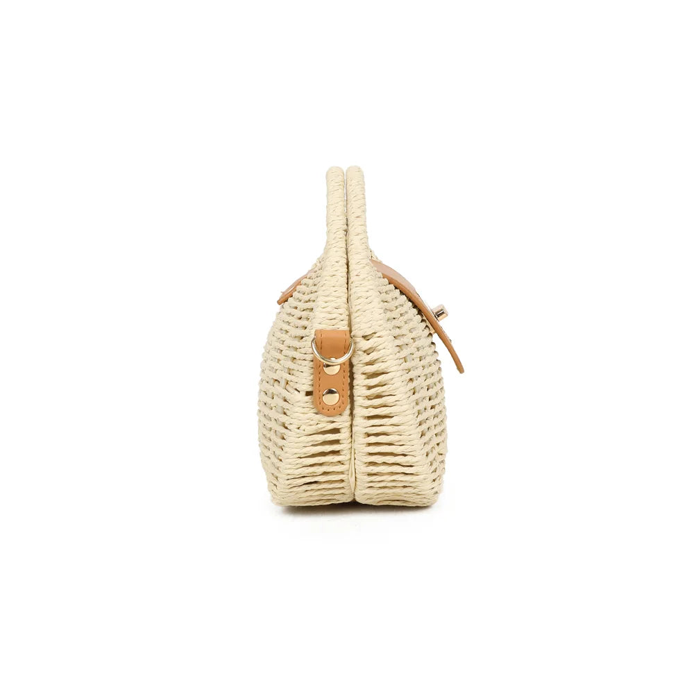 Profil du Palma beige : patte camel et anneau doré pour accrocher la bandoulière amovible – réf. BL-31004