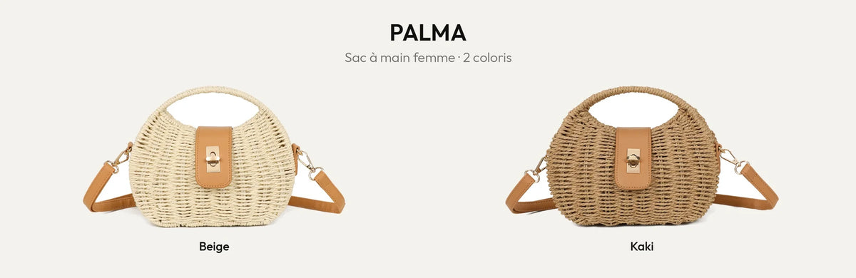 Sac à main Palma en paille tressée, coloris beige et kaki – Gallantry Paris – réf. BL-31004