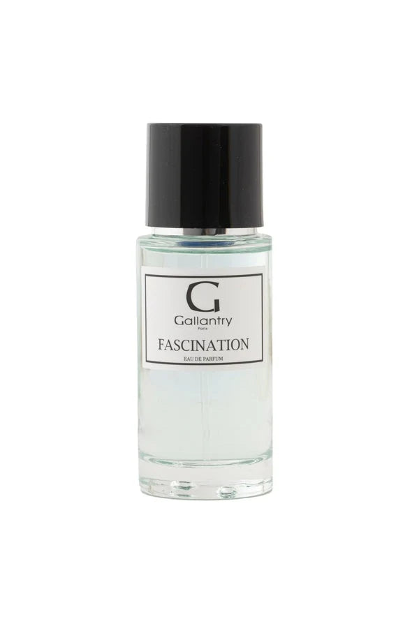 Flacon en verre de l'eau de parfum Fascination de Gallantry Paris, 50 ml, bouchon noir