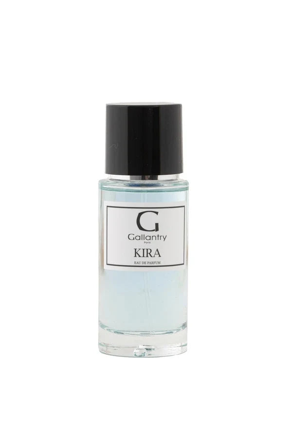 Flacon en verre de l'eau de parfum Kira de Gallantry Paris, 50 ml, avec bouchon noir