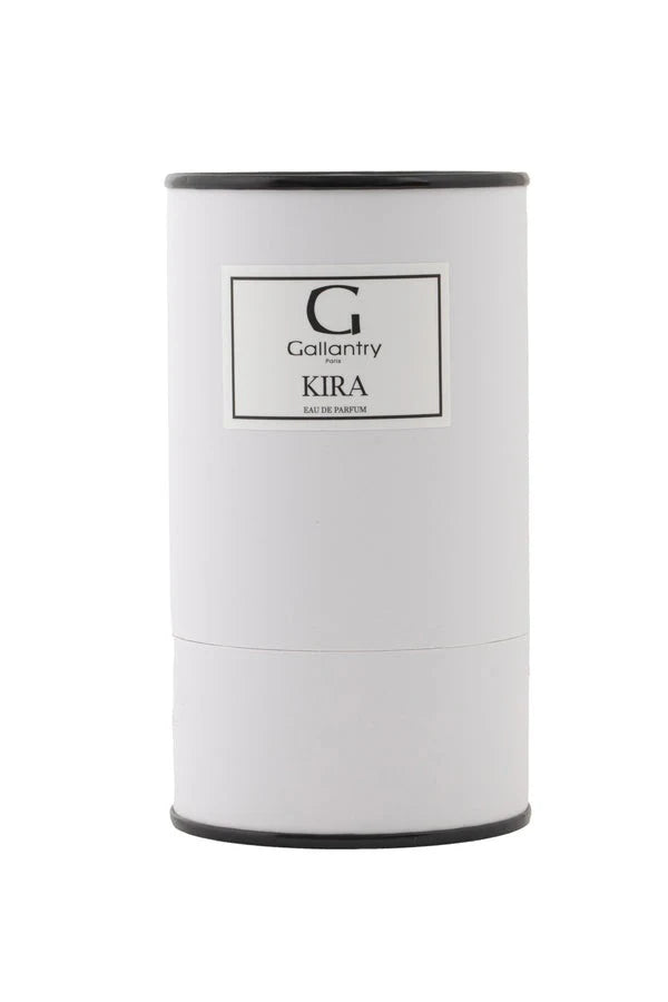 Eau de parfum Kira de Gallantry Paris : flacon 50 ml à bouchon noir posé à côté de sa boîte