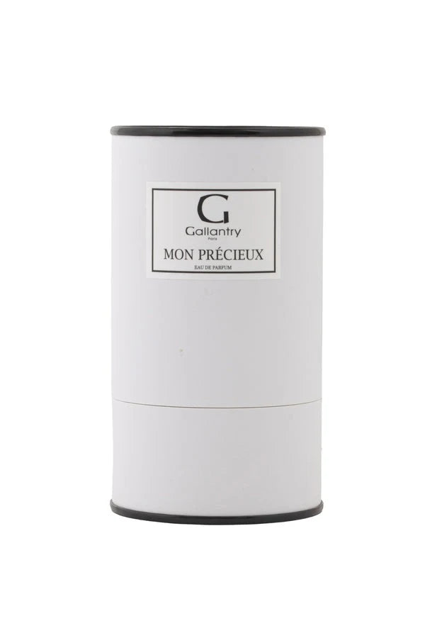Eau de parfum Mon Précieux de Gallantry Paris, flacon 50 ml à bouchon noir posé à côté de sa boîte