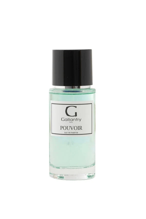 Flacon vaporisateur en verre de 50 ml de l'eau de parfum Pouvoir de Gallantry Paris, bouchon noir