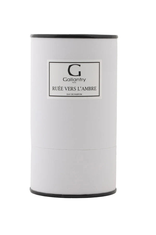 Flacon de l'eau de parfum Ruée vers l'Ambre posé à côté de sa boîte Gallantry Paris