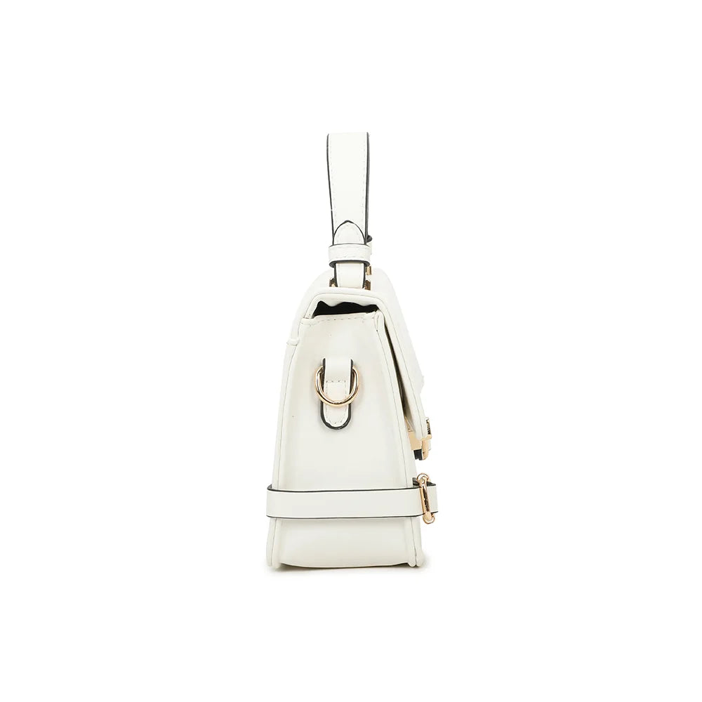 Profil du Petit Chic blanc : 8 cm de profondeur et anneau doré pour accrocher la bandoulière – réf. C-0176-2