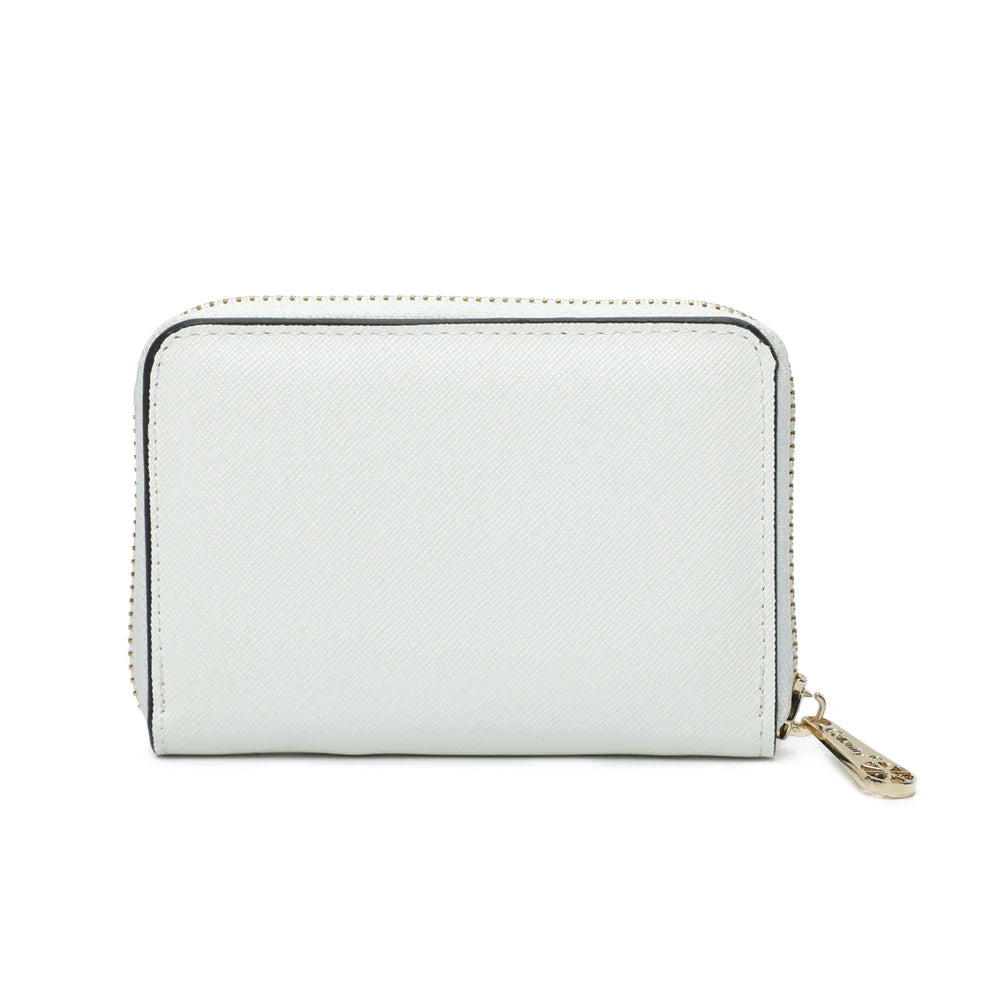 Dos du portefeuille Petit Copain blanc, surface synthétique à la fine texture saffiano – réf. L-86009