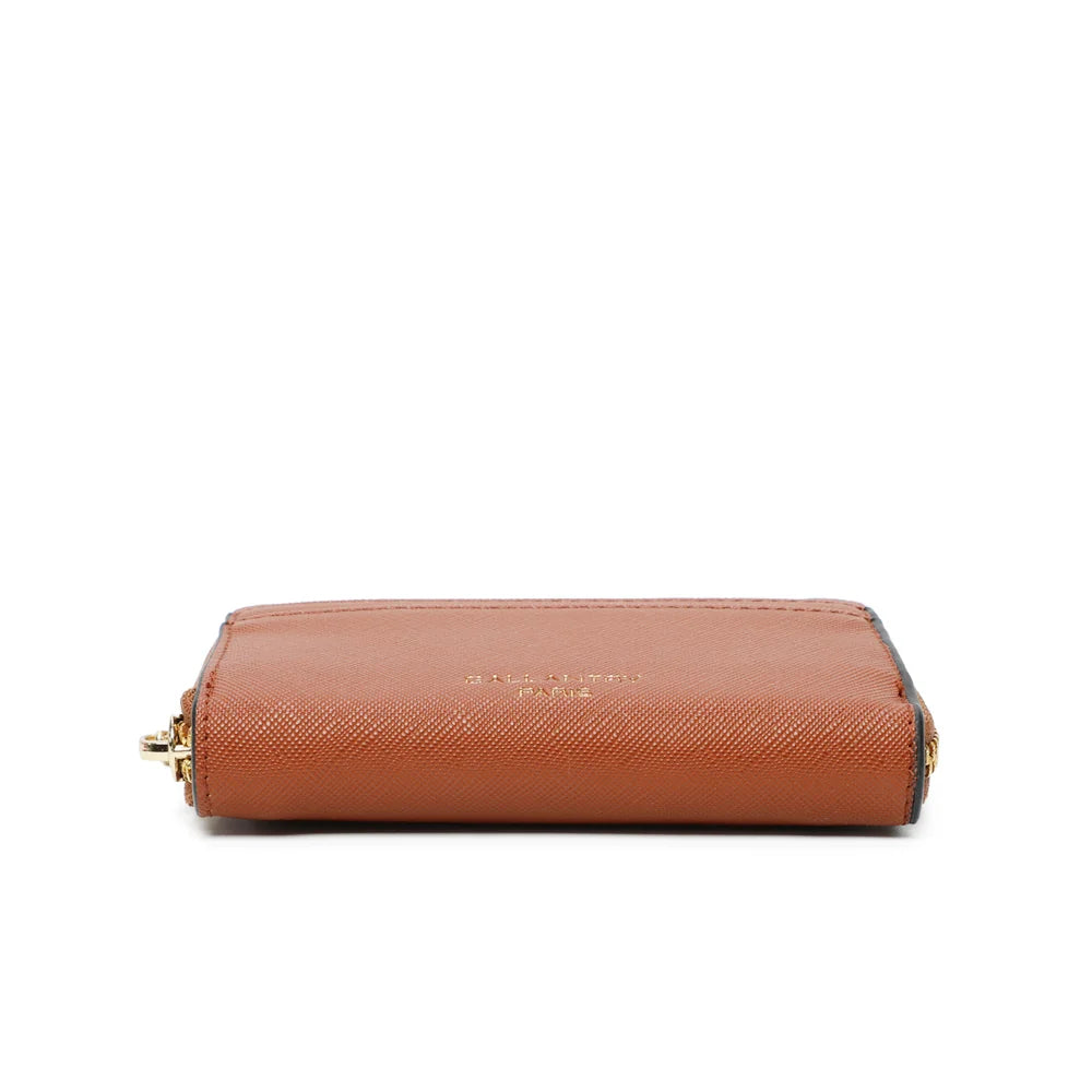 Dessous du portefeuille Petit Copain camel, bords nets soulignés d’un liseré noir – réf. L-86009