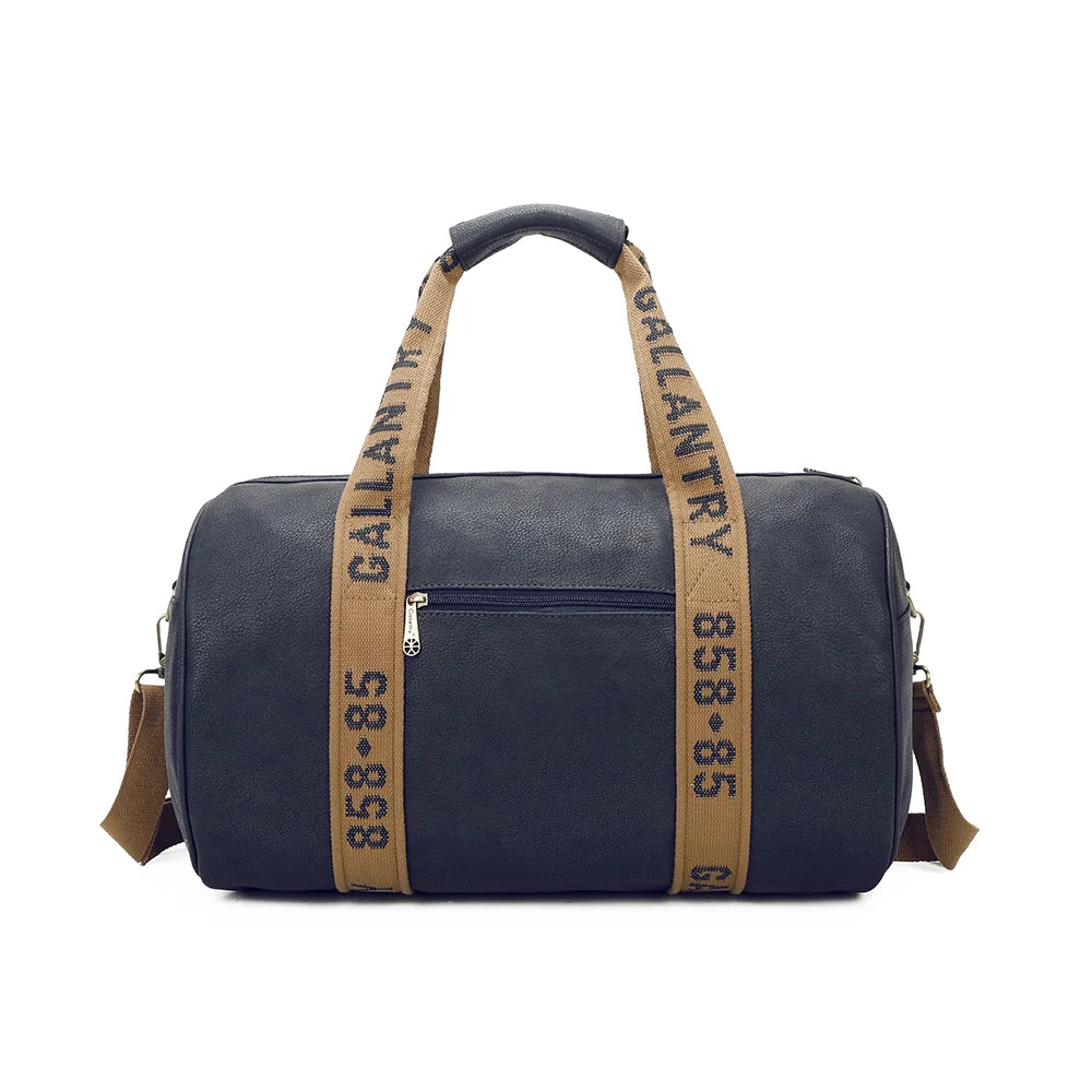 Dos du Polochon bleu marine : sangles siglées qui font le tour du sac et fermeture zippée sur le dessus – réf. Z-83049
