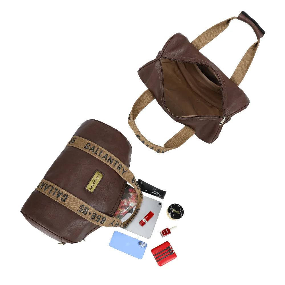 Polochon chocolat ouvert : grand compartiment zippé pour les affaires du week-end ou du sport – réf. Z-83049