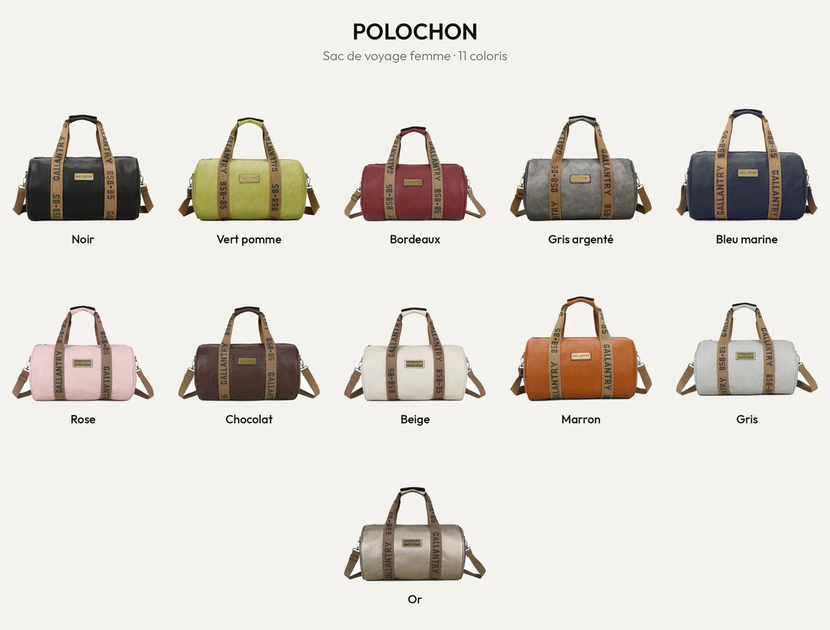 Sac de voyage femme Polochon en simili cuir vegan, 11 coloris – Gallantry Paris – réf. Z-83049