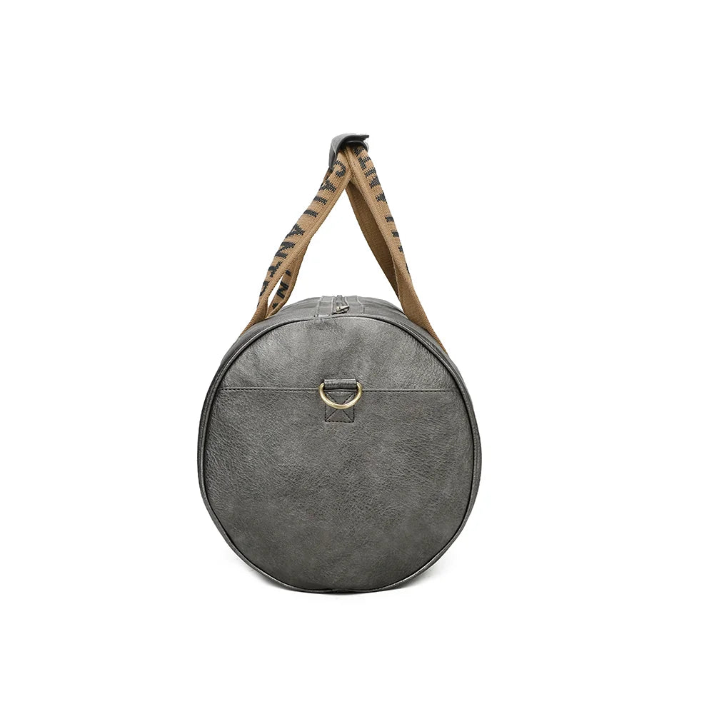 Profil du Polochon gris argenté : côté rond et anneau d’accroche de la bandoulière réglable – réf. Z-83049