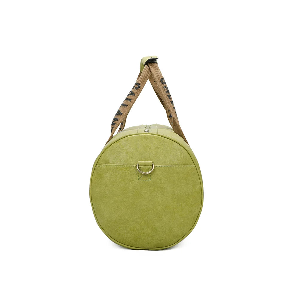 Profil du Polochon vert pomme : côté rond et anneau d’accroche de la bandoulière réglable – réf. Z-83049