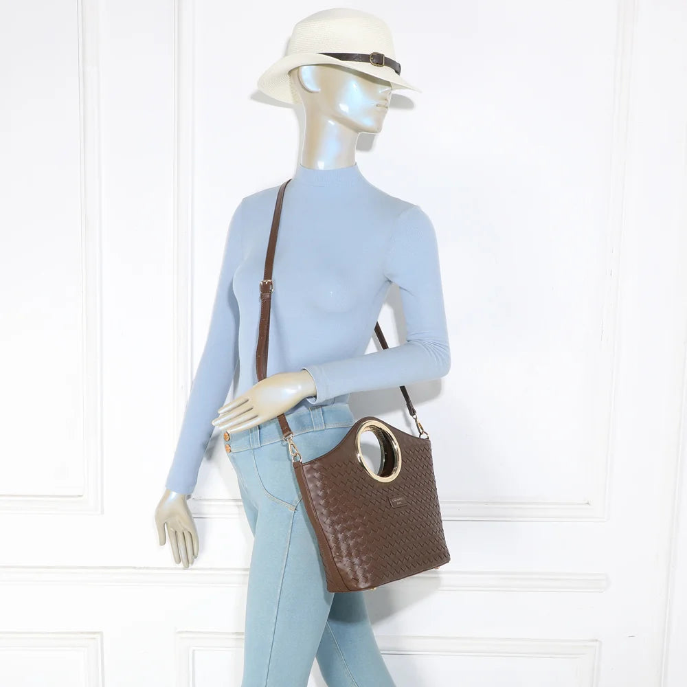 Sac à main femme Portofino café porté, poignée anneau dorée ou bandoulière – réf. DG-5821