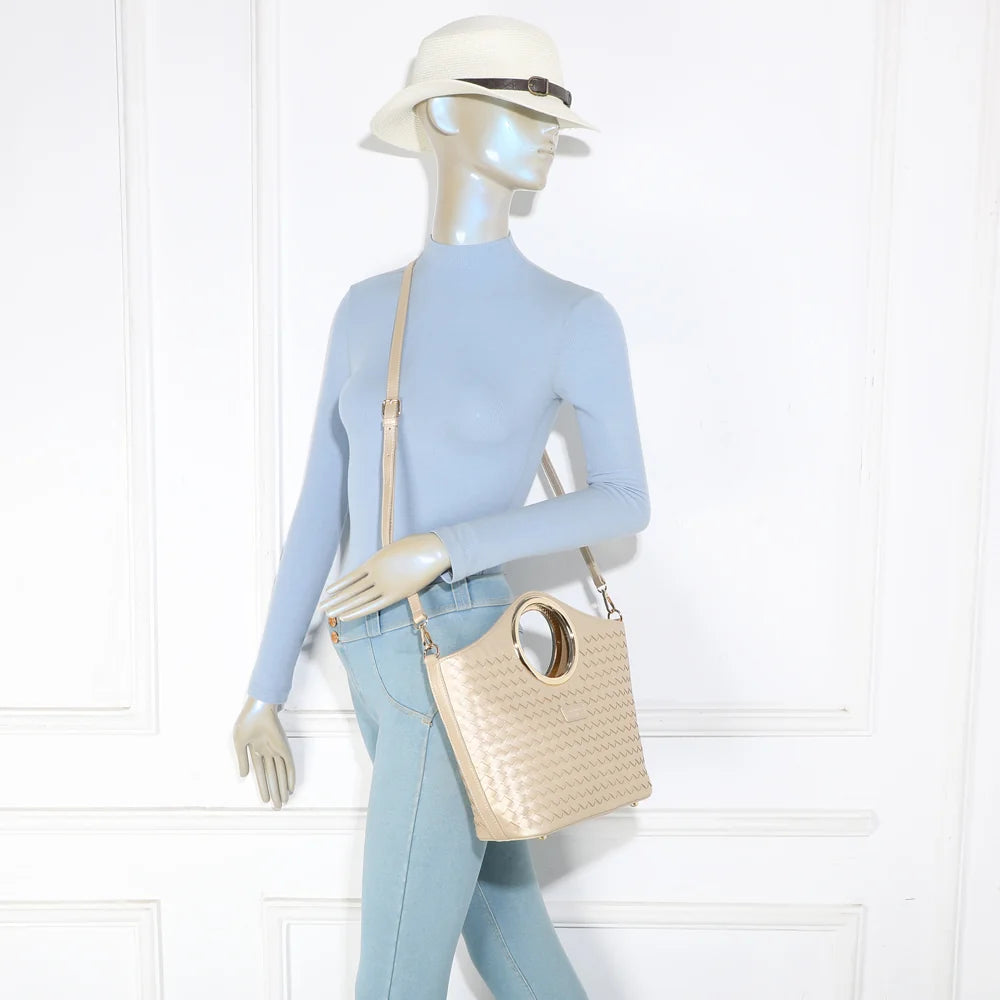 Sac à main femme Portofino or porté, poignée anneau dorée ou bandoulière – réf. DG-5821