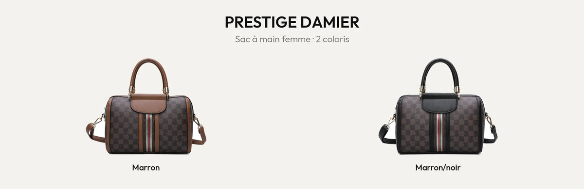Sac à main bowling Prestige Damier en coloris Marron et Marron/Noir – Gallantry Paris – réf. M-9364-15