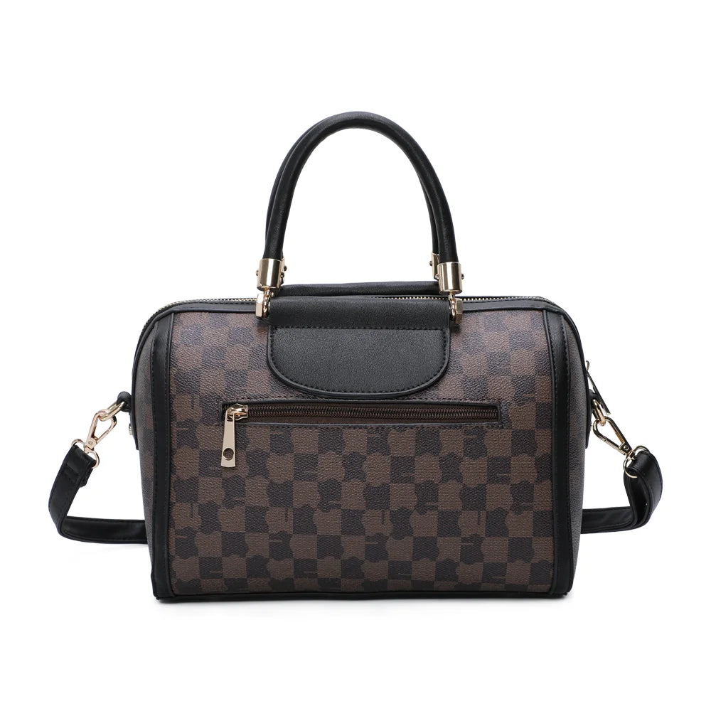 Prestige Damier marron/noir vu de dos : motif damier imprimé et anses arrondies aux attaches dorées – réf. M-9364-15