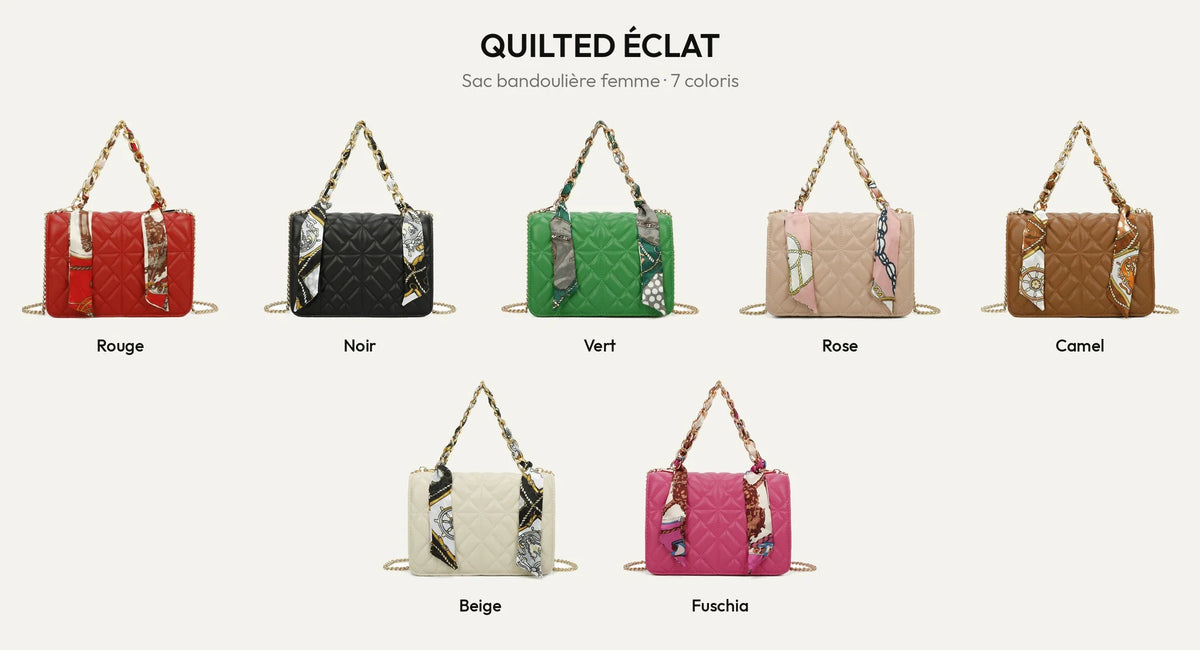 Sac bandoulière matelassé Quilted Éclat en 7 coloris : Rouge, Noir, Vert, Rose, Camel, Beige et Fuschia – Gallantry Paris – réf. C-0146