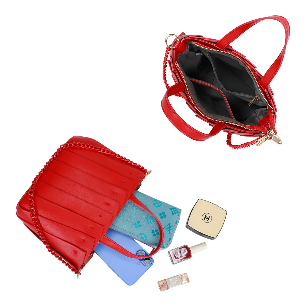 Intérieur zippé du Rayon d’Élégance rouge avec poches plaquées pour téléphone et cosmétiques – réf. A-9110