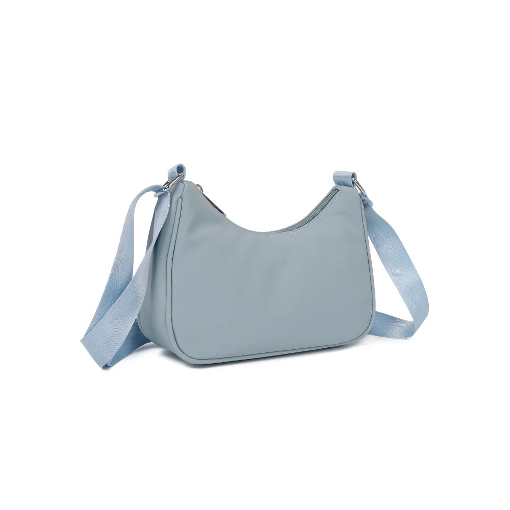 Redy bleu clair vu de trois quarts : ligne demi-lune et bandoulière large en sangle – réf. R-1956