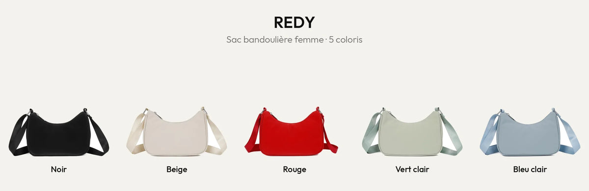 Sac bandoulière femme Redy en 5 coloris : noir, beige, rouge, vert clair et bleu clair – Gallantry Paris – réf. R-1956