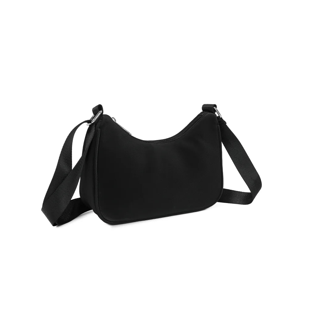 Redy noir vu de trois quarts : ligne demi-lune et bandoulière large en sangle – réf. R-1956
