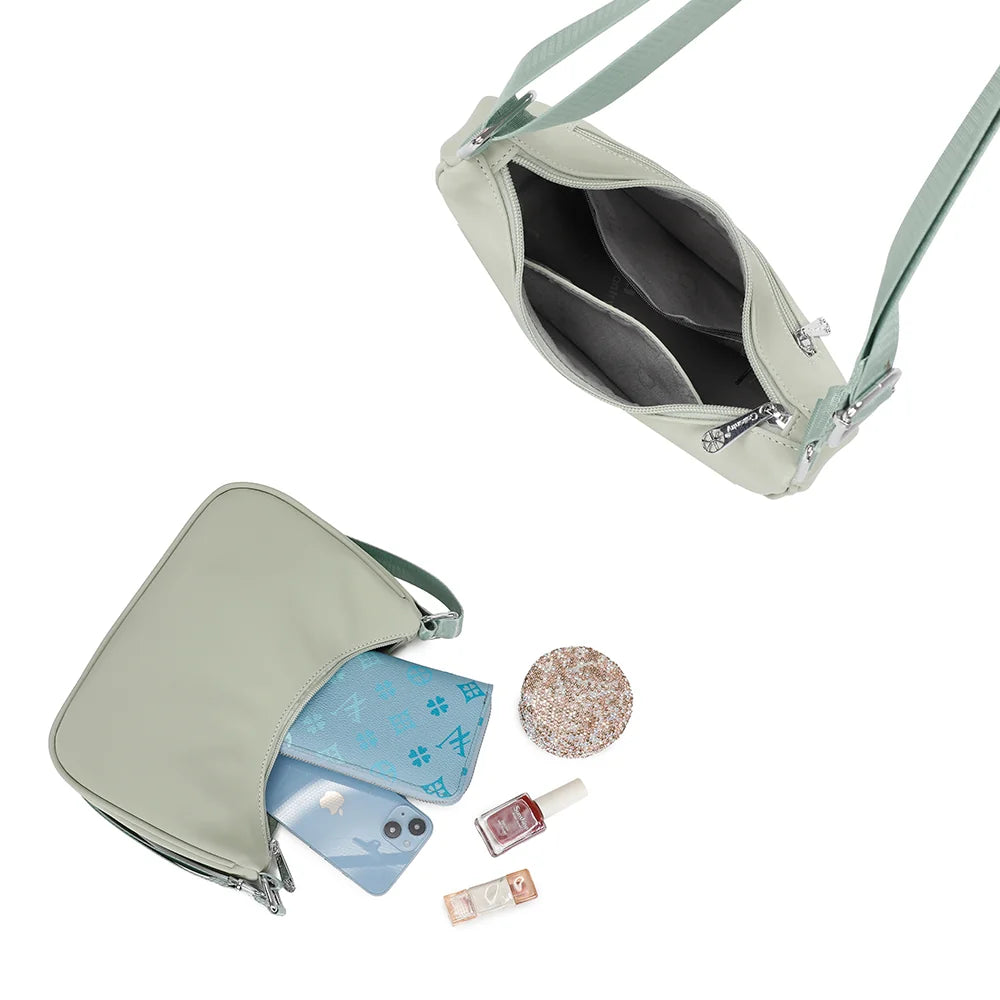 Intérieur du Redy vert clair : compartiment zippé avec poches pour vos essentiels – réf. R-1956