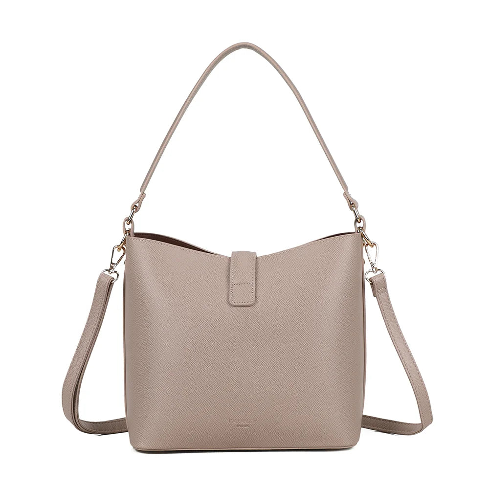 Dos du Roséa taupe, surface synthétique à fine texture grainée et anse d’épaule – réf. DQ-23005