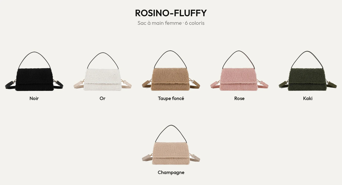 Le sac à main Rosino-Fluffy en peluche bouclée dans ses coloris – Gallantry Paris – réf. C-0167-4