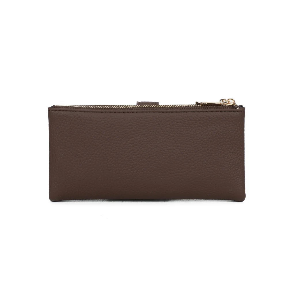 Dos du portefeuille Rosy Chic café en simili cuir grainé, un format long, plat et épuré – réf. SF-69053