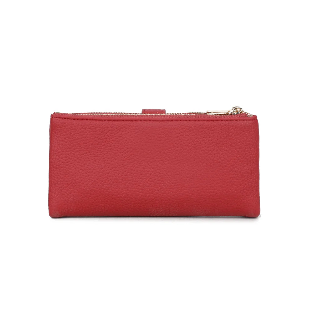 Dos du portefeuille Rosy Chic rouge en simili cuir grainé, un format long, plat et épuré – réf. SF-69053