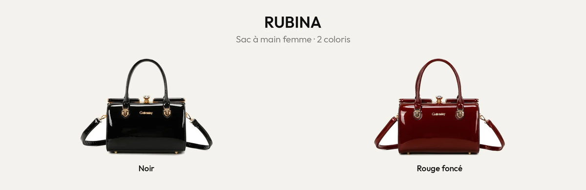 Sac à main Rubina verni en coloris Noir et Rouge Foncé – Gallantry Paris – réf. R-1714-1