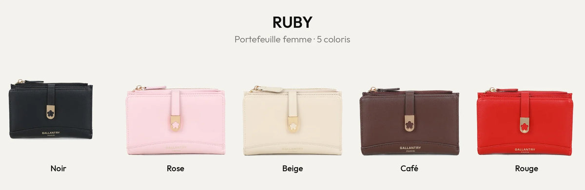 Portefeuille femme Ruby en 5 coloris : Noir, Rose, Beige, Coffee et Rouge – Gallantry Paris – réf. SF-69057