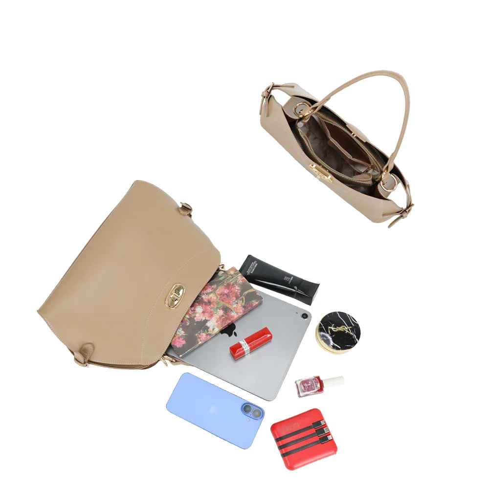 Intérieur du Salomé kaki : ouverture zippée et espace organisé pour les essentiels – réf. KC-23004