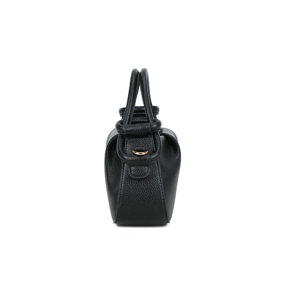 Profil du Sélya noir : format compact de 9 cm de profondeur et attache dorée de la bandoulière – réf. R-2043