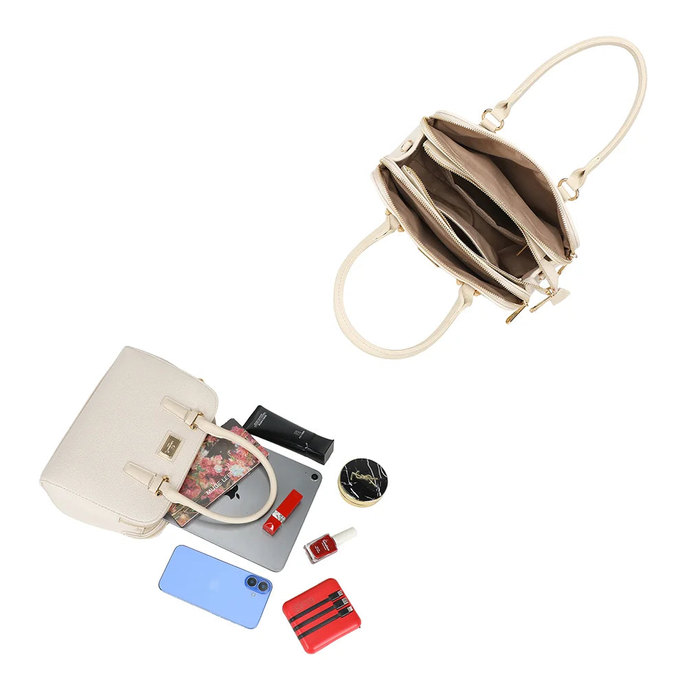 Intérieur du Séna beige : trois compartiments zippés pour ranger téléphone et essentiels – réf. DG-5804