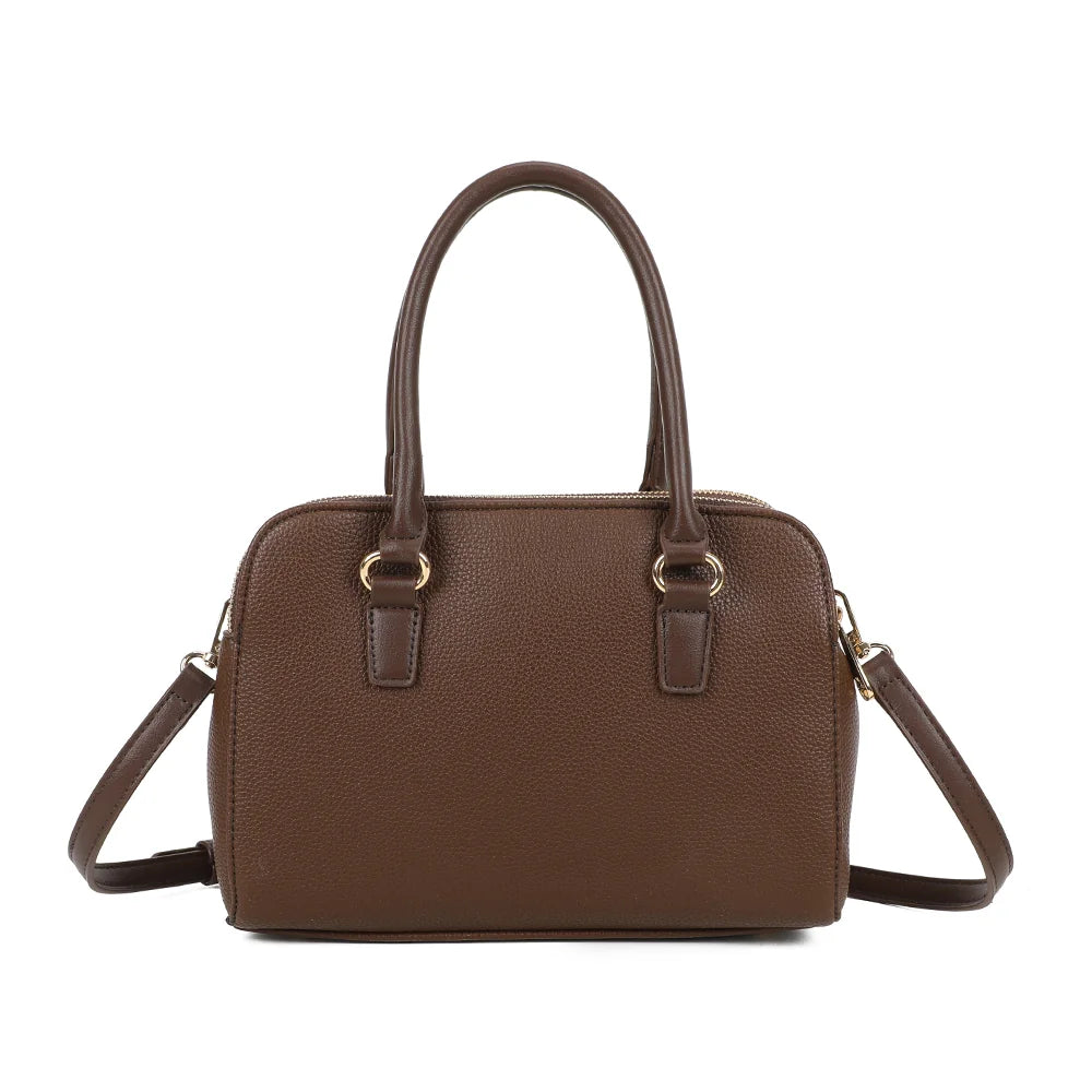 Dos du Séna café, simili cuir grainé uni et anses rigides assorties – réf. DG-5804
