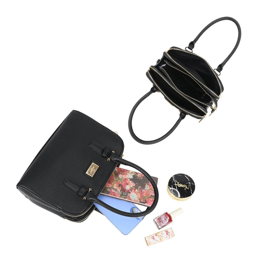 Intérieur du Séna noir : trois compartiments zippés pour ranger téléphone et essentiels – réf. DG-5804